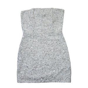 Retrofete Heather in Silver White Sequin Strapless Mini Dress (Small)